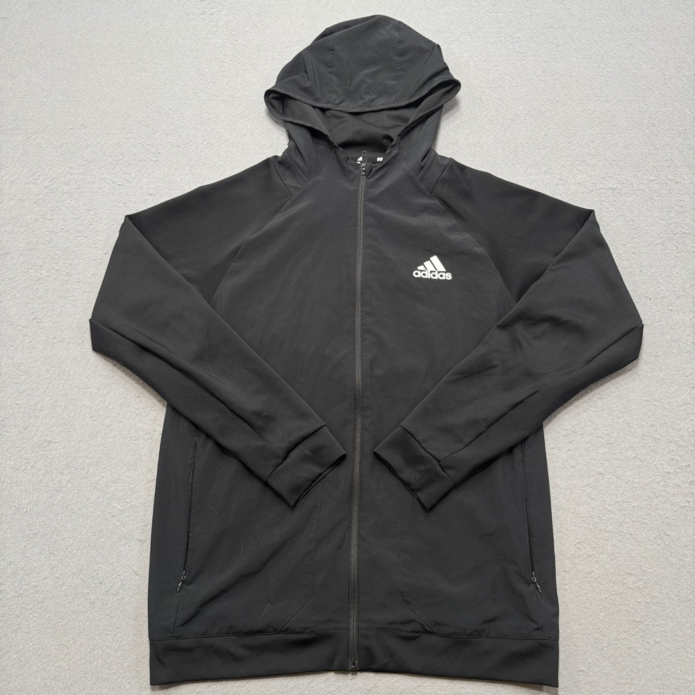 Adidas Track Jacket Men's Medium Black Hooded Athletic Training Gym Sportswear